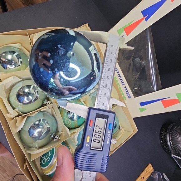 Poland Santa Land 1950s 1960s 12pcs Christmas Ornaments Blue Glass With BOX READ - Picture 11 of 16